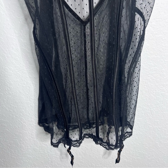 Victoria Secret slip 34C Sheer black Lace Underwired garter straps lingerie BB - Picture 3 of 8